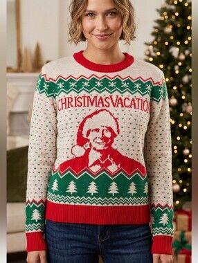 Christmas Vacation Graphic Crewneck Sweater - Red, Green & Cream
